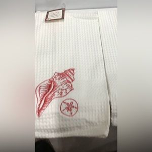 White with orange shell Waffle kitchen towel set of 2